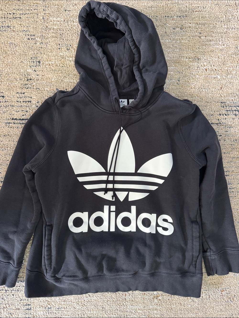 Adidas Black Hoodie with White Trefoil Logo size Medium